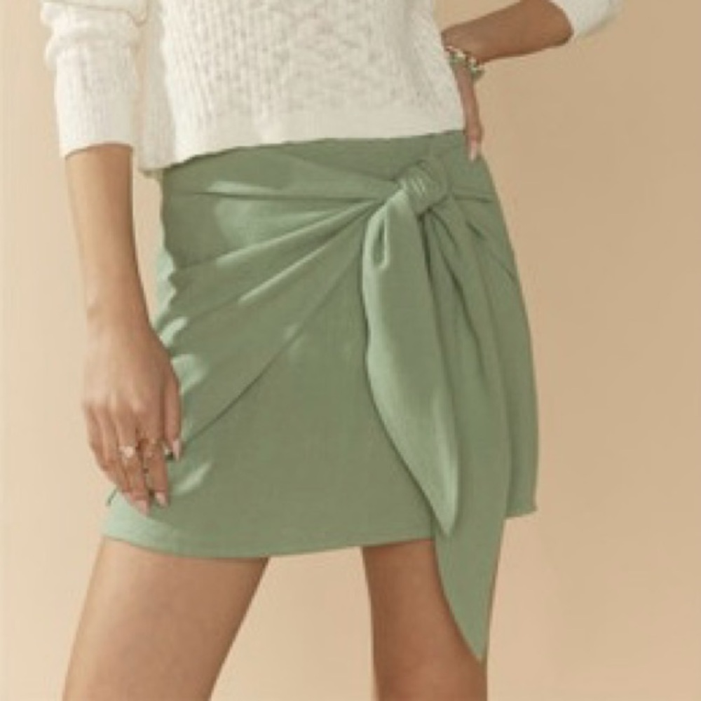 Sage side wrap mini skirt